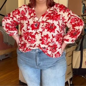 Pink and red floral blouse